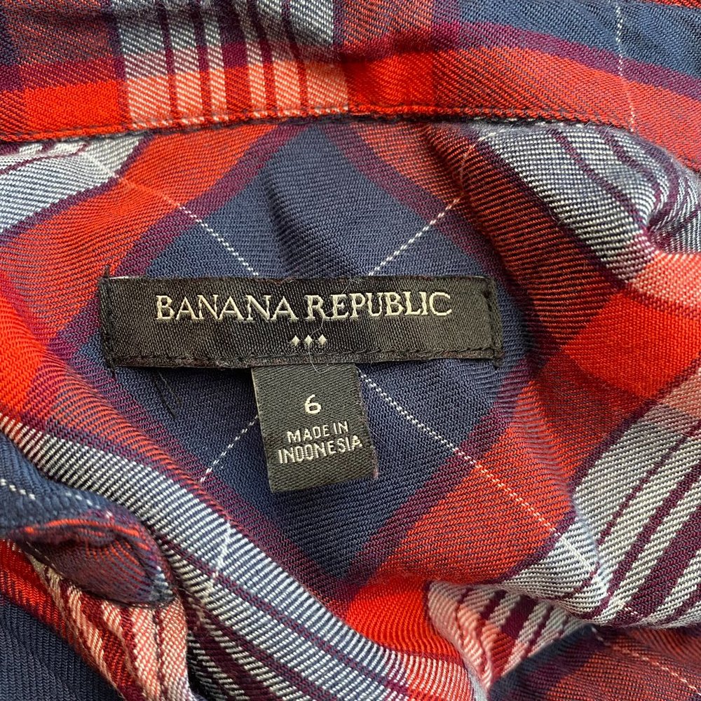 Banana Republic Plaid Long Sleeve Shirt Dress Red/Blue - Picture 6 of 11
